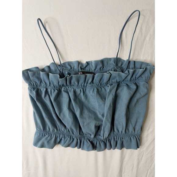 Zara Tops - ZARA Womens Blue Ruffle Crop Top Cami Size S Stretchy Sleeveless